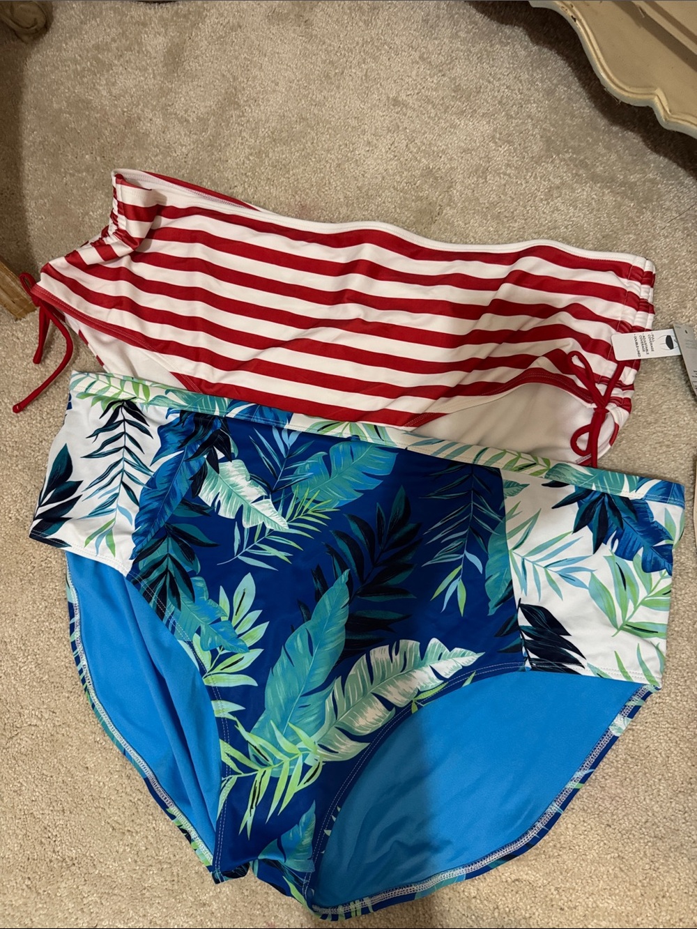 Striped Red & Blue Tropical  swim bottoms Women's